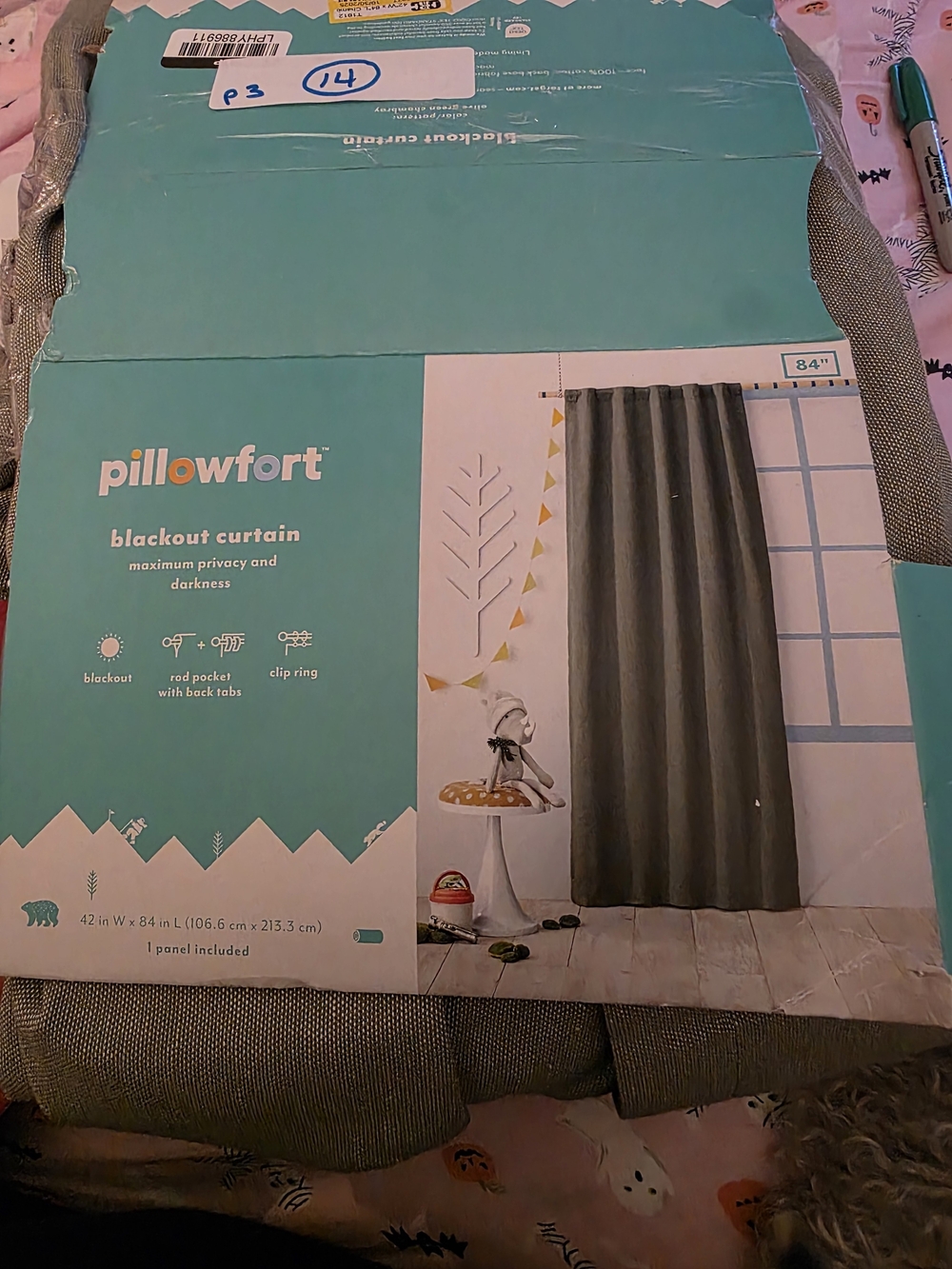 Pillowfort Blackout Curtain Panel in Olive GREEN, 2 Panels 42x84